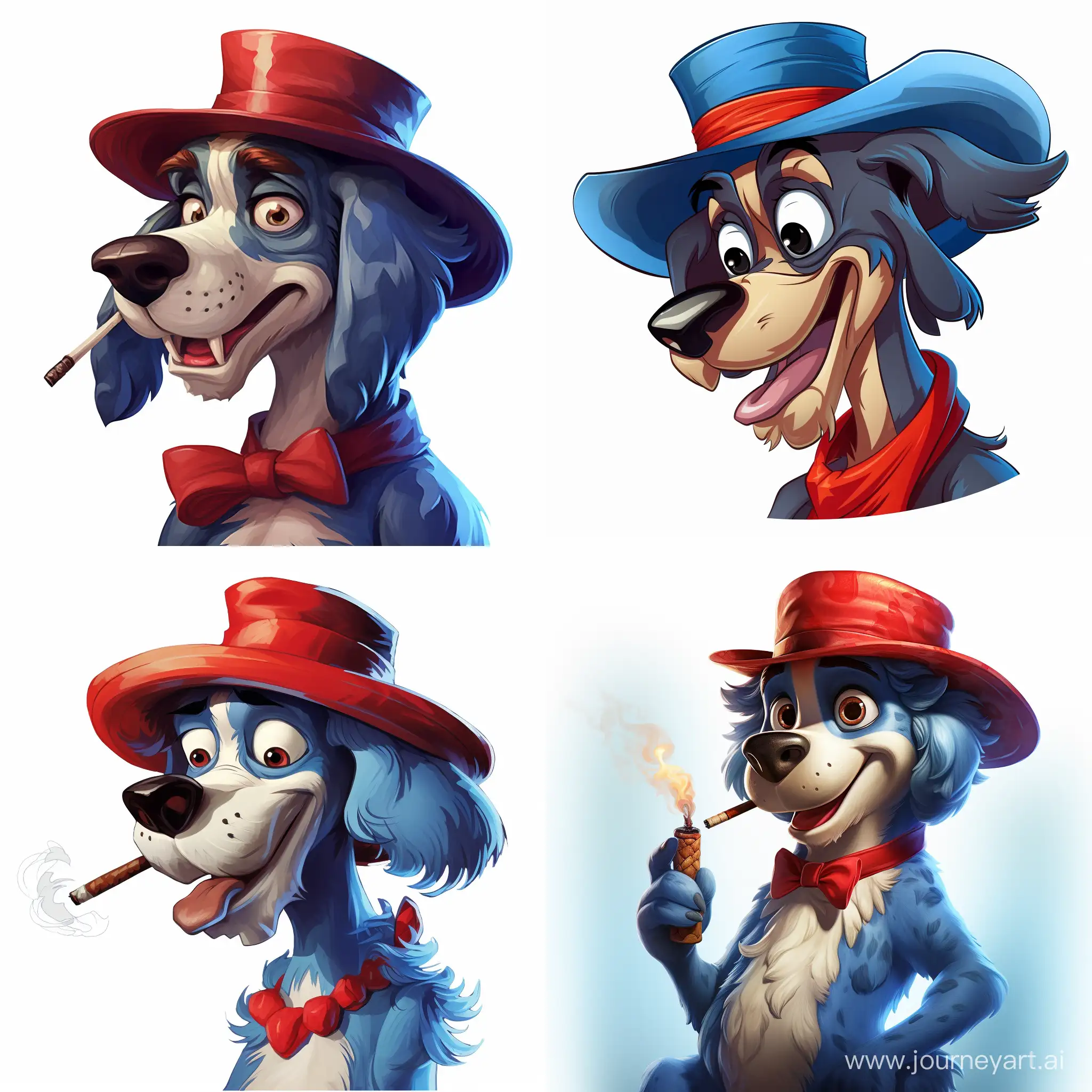 Animated-Blue-Dog-Smoking-Cigar-in-Red-Hat-on-White-Background