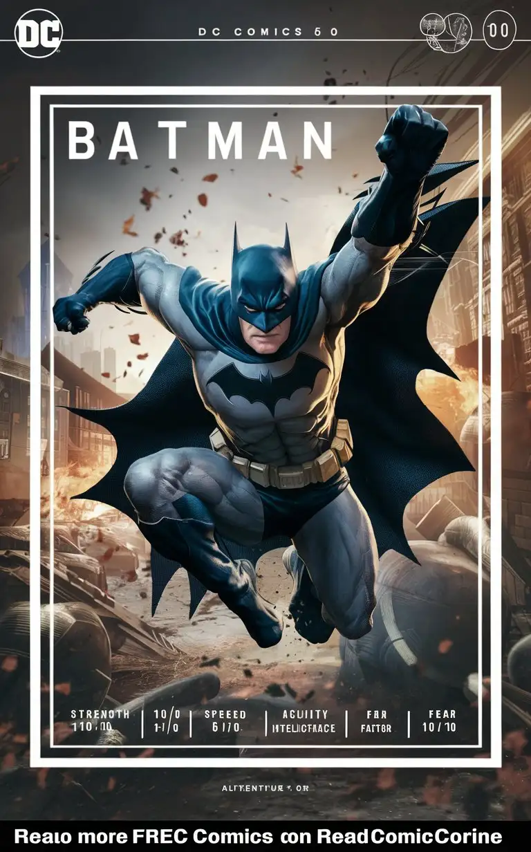 plain border add bold text""Batman"" complex "StarDust" card include name "Batman" anime card include stats"Strength: 10/10""Speed: 6/10""Agility: 5/10""Intelligence: 5/10""Fear Factor: 10/10" premium 14PT card stock authenticated breathtaking 8k 16k visuals --chaos 90 --testpfx DC Comics 5 0. 1 7 0. 1 Hero network; 9 0 s stock; trending on DC Database; hyperrealism

