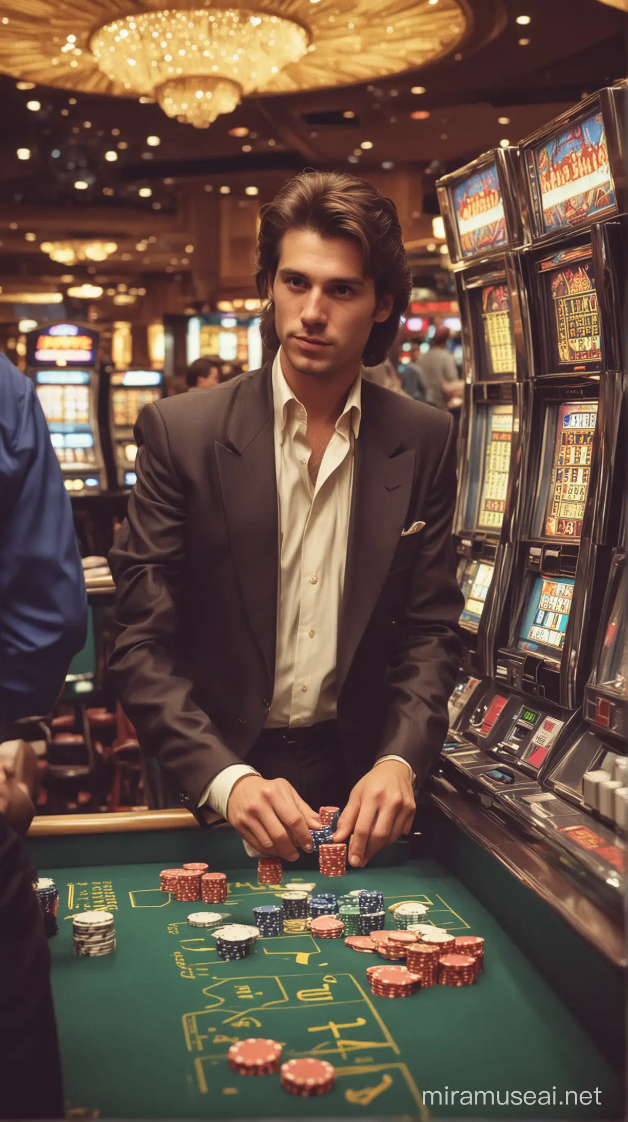 1980s Las Vegas Casino Gambler in Vintage Style