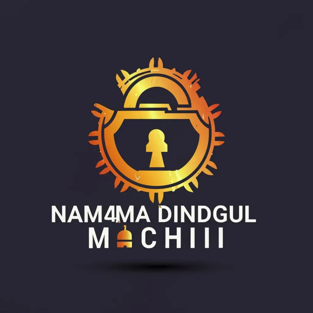 a logo design,with the text "Namma Dindigul Machi", main symbol:"""
LOCK
""",Moderate,be used in Entertainment industry,clear background