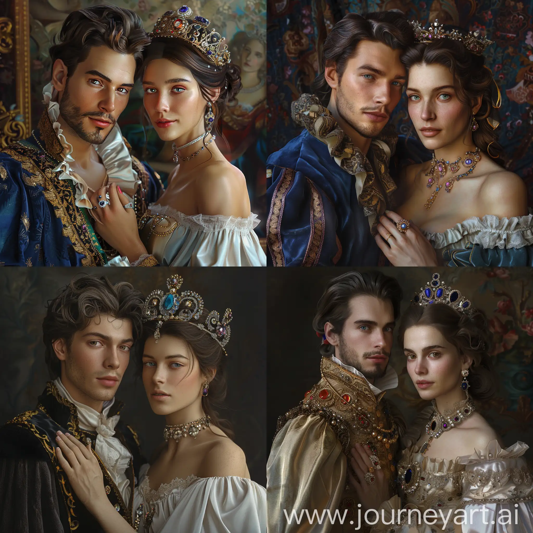 Romantic-Rococo-Portrait-with-Man-and-Woman-Wearing-Jeweled-Crown