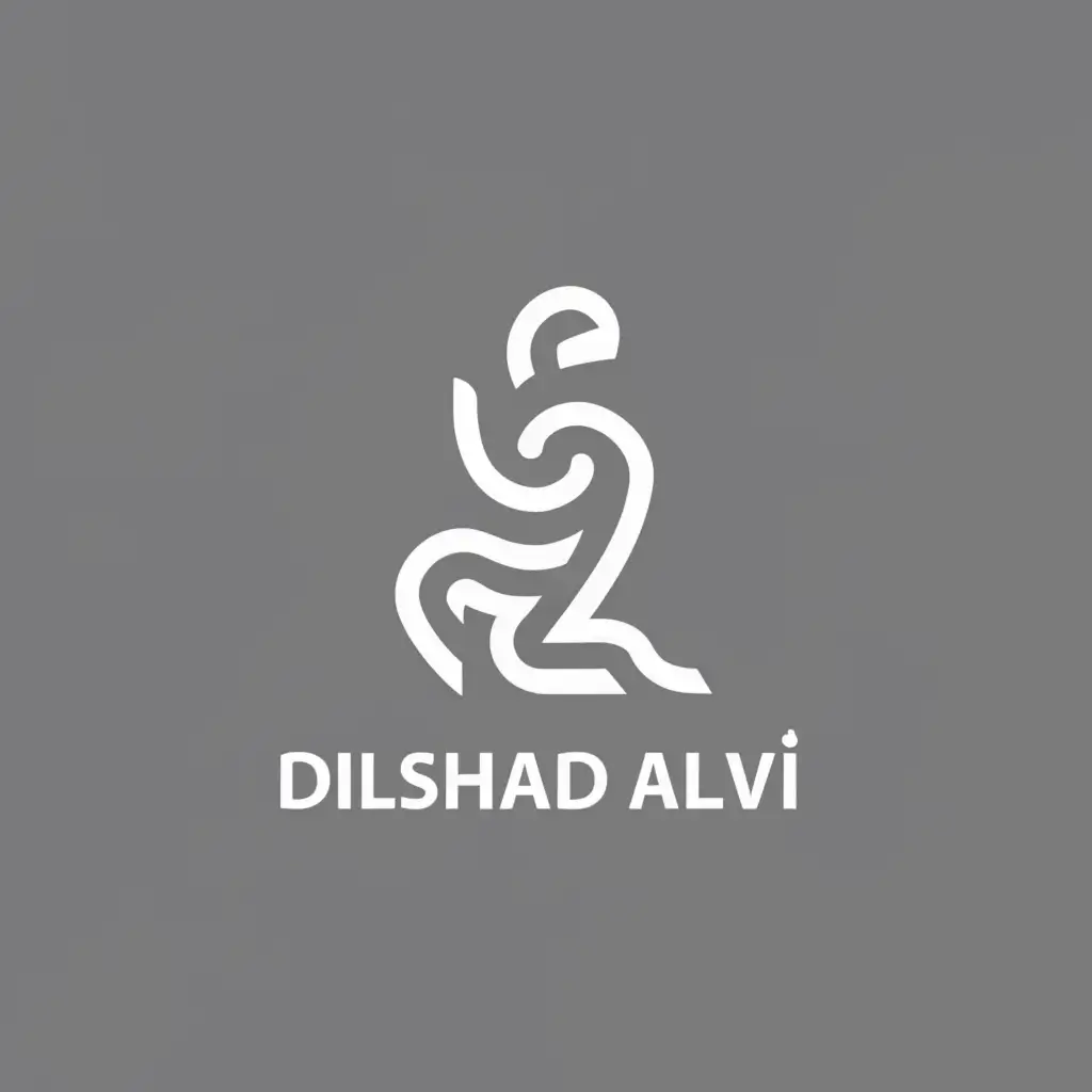 a logo design,with the text "Dilshad Alvi", main symbol:add a  stylized knee silhouette or a symbolic representation of prayer,Minimalistic,clear background