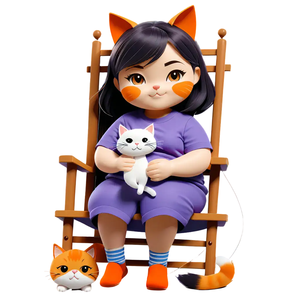 Chibi-Fat-Cute-Girl-Sewing-with-Cat-in-PNG-Adorable-Purple-Shirt-Rocking-Chair-Scene