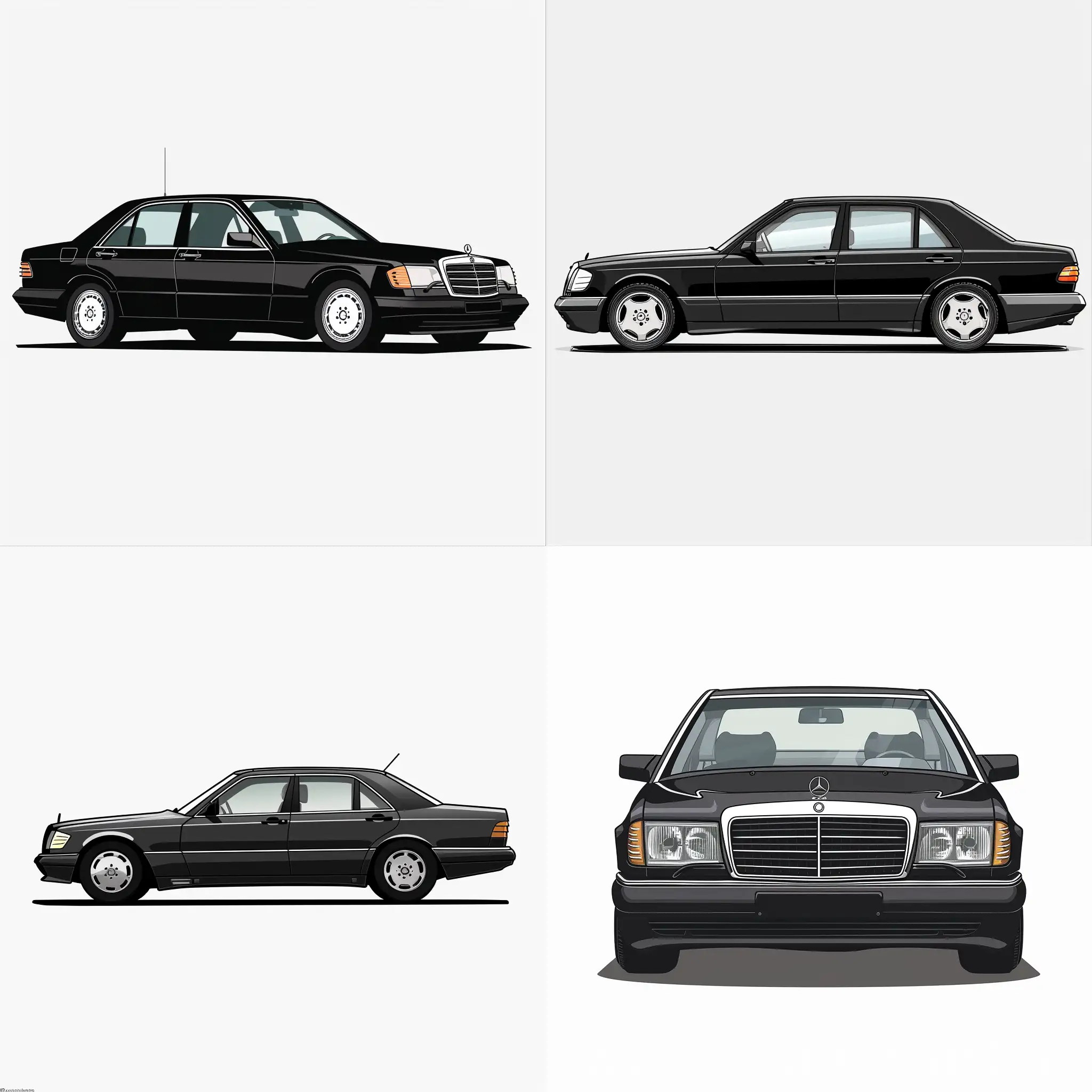 Sleek-Black-Mercedes-Benz-S320-1992-Minimalist-Illustration