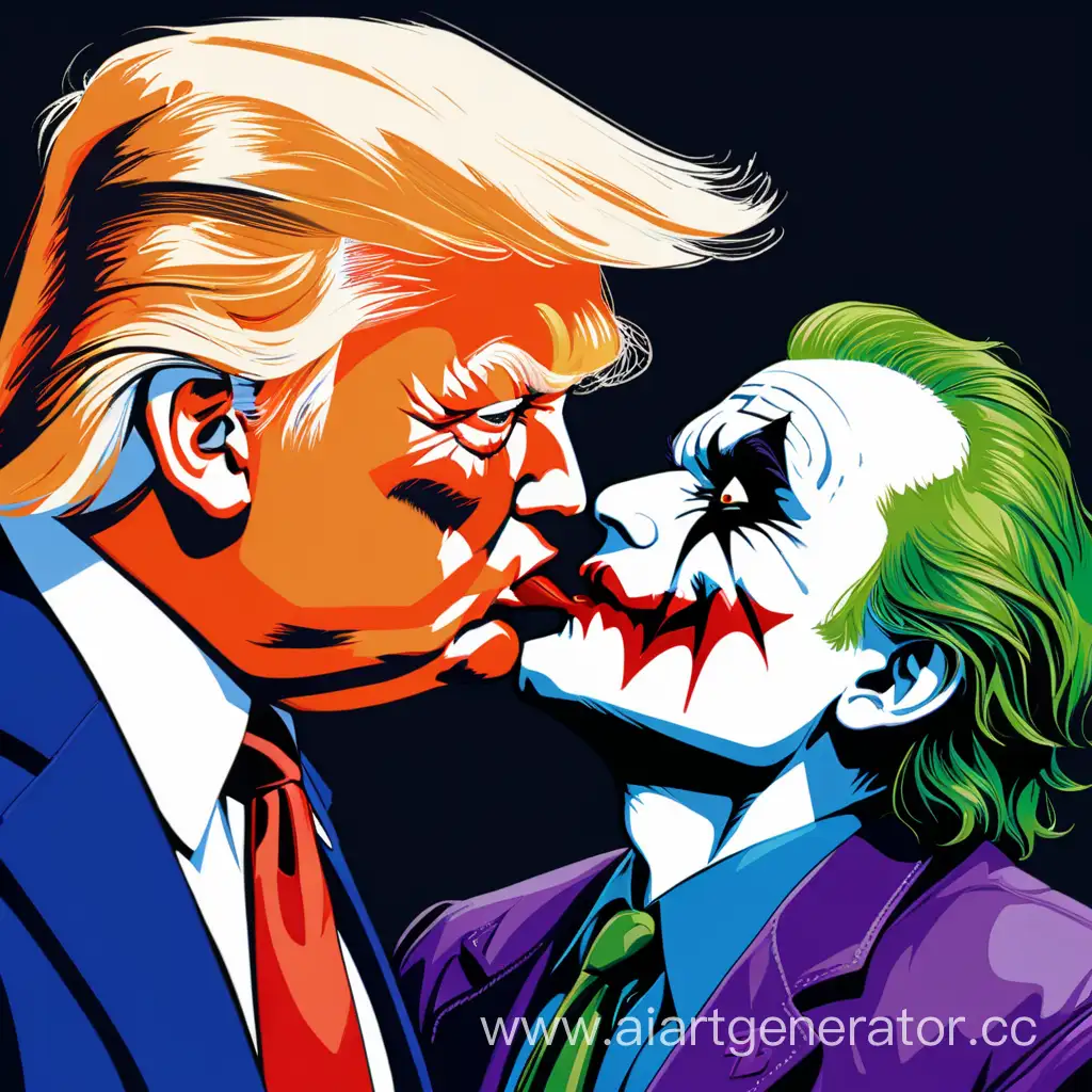 Playful-Encounter-The-Joker-and-Trump-in-a-Whimsical-Kiss