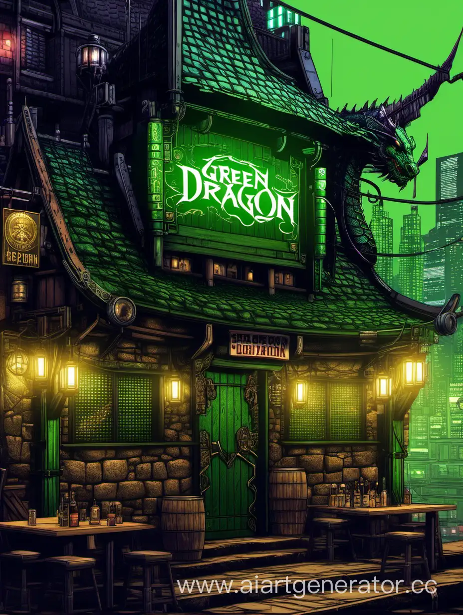 Cyberpunk-Tavern-Scene-with-a-Green-Dragon