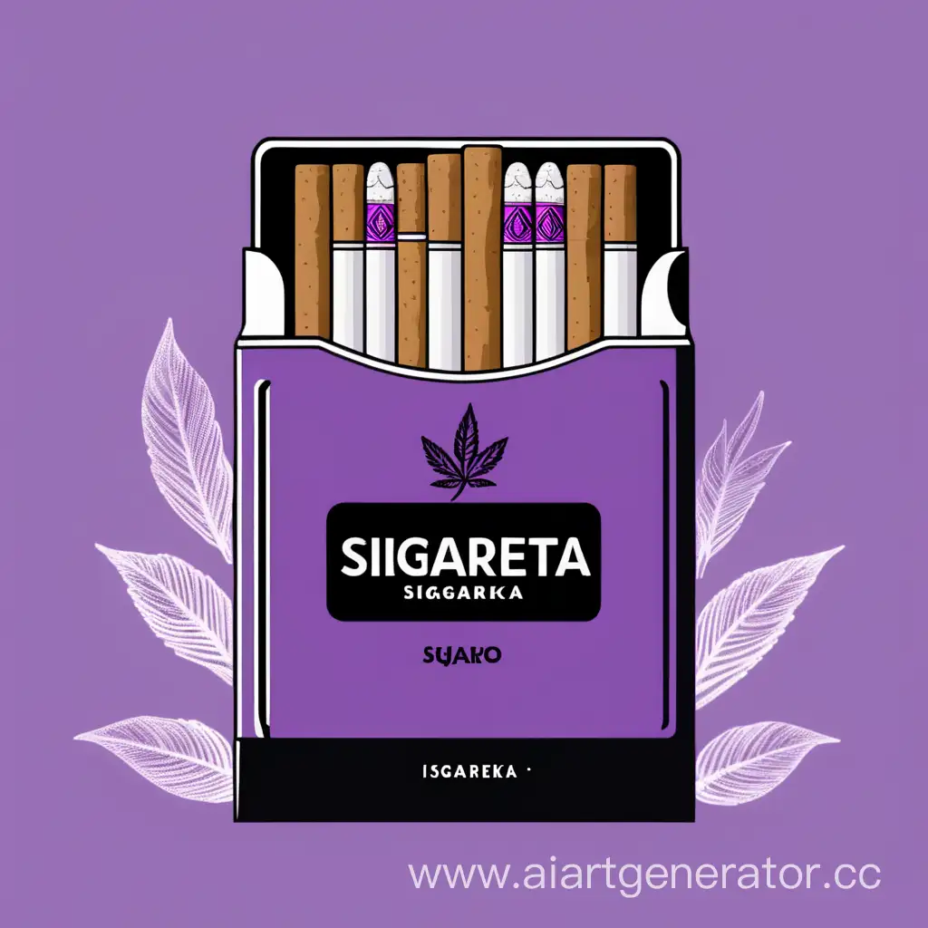 По центру красуется пачка сигарет, фон фиолетовый с чёрными тонами, сверху надпись (SiGaReTkA), слева и справа знаки вайба