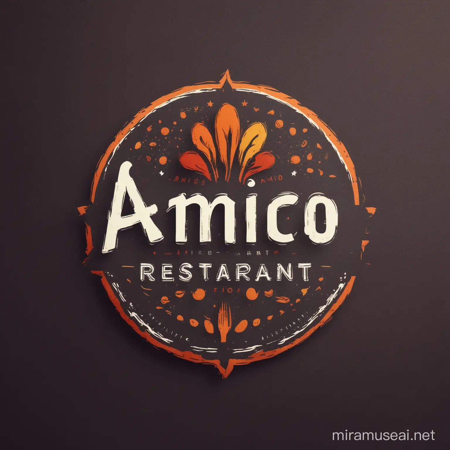 logo for amigo restaurant where tastes meets authenticity of indian food, with cutlery   