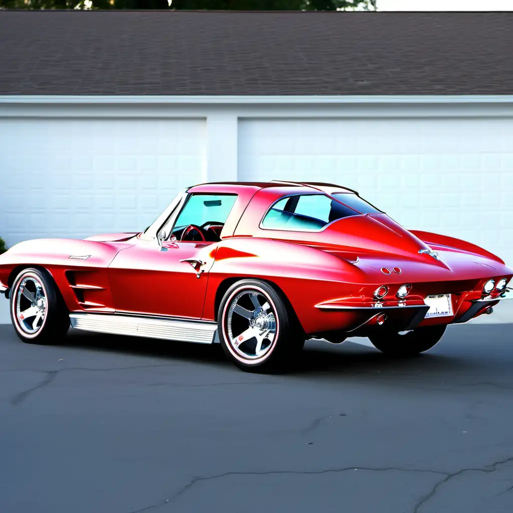 Classic Red 1963 Corvette with Stylish Mag Wheels and a Beautiful Blonde Model