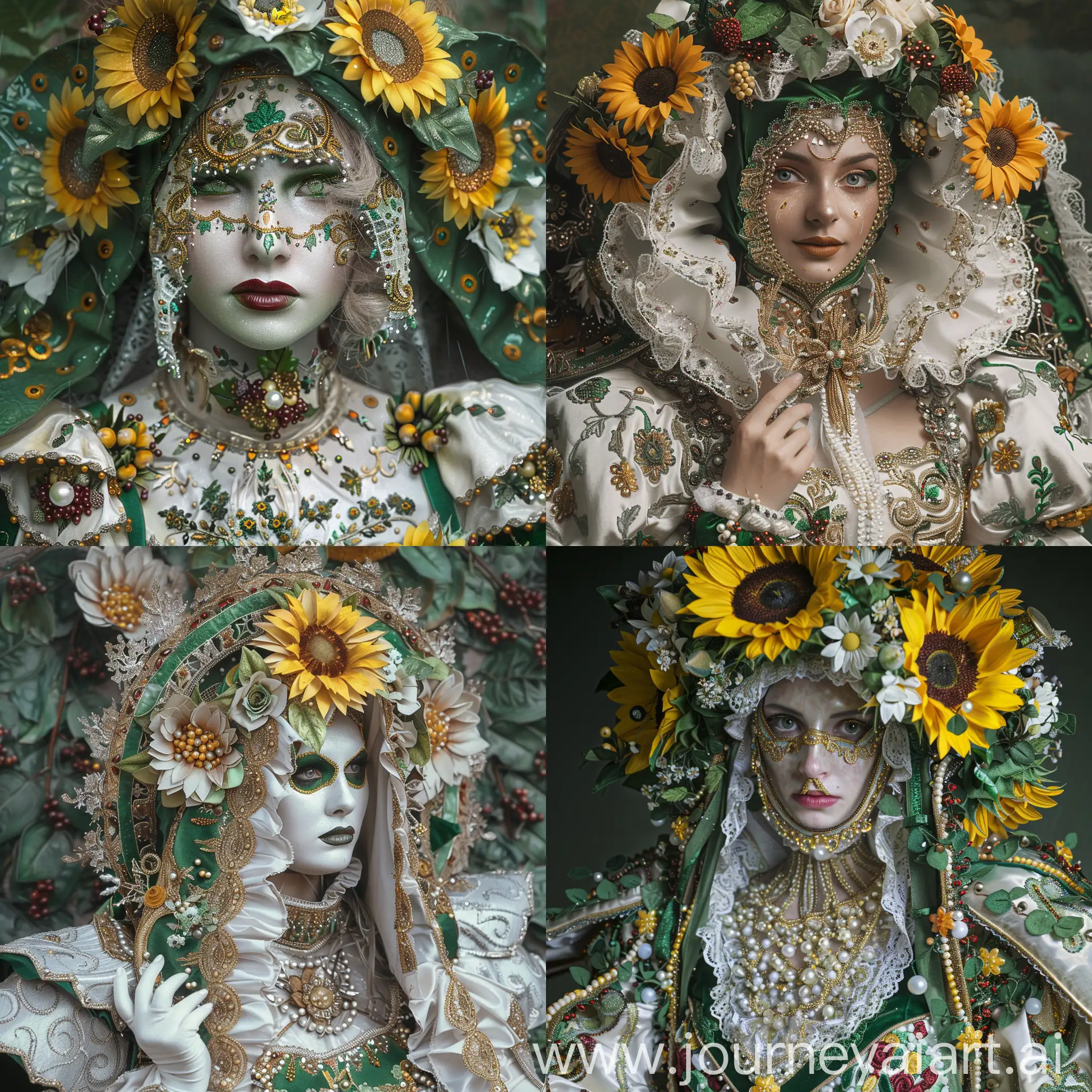Venetian-Sunflower-Masquerade-Rococo-Woman-Portrait-with-Floral-Headdress