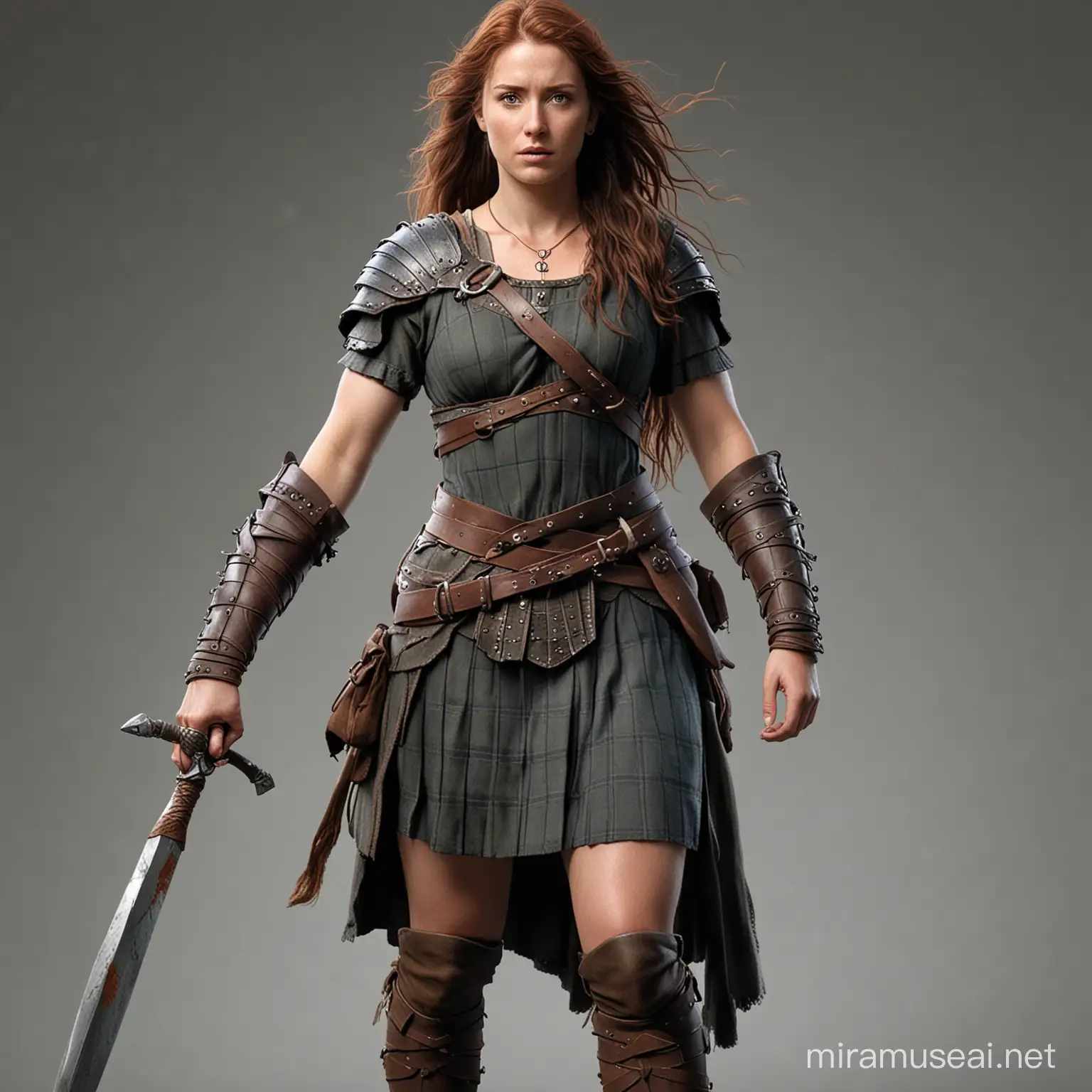 draw a full body female version of the scottish warrior William Wallace from the movie braveheart