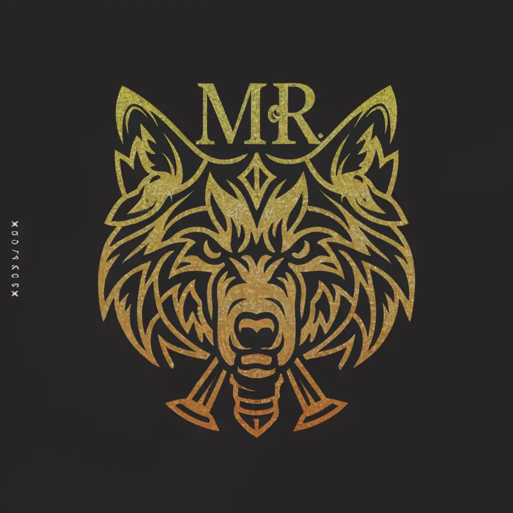 a logo design,with the text "MR", main symbol:wolf circle ax,Moderate,clear background