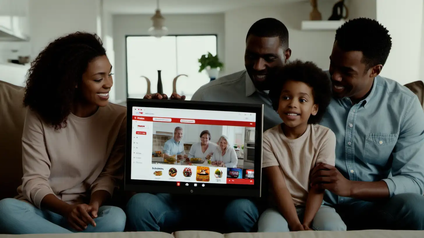 A family watching a product demo showcasing its features on YouTube

