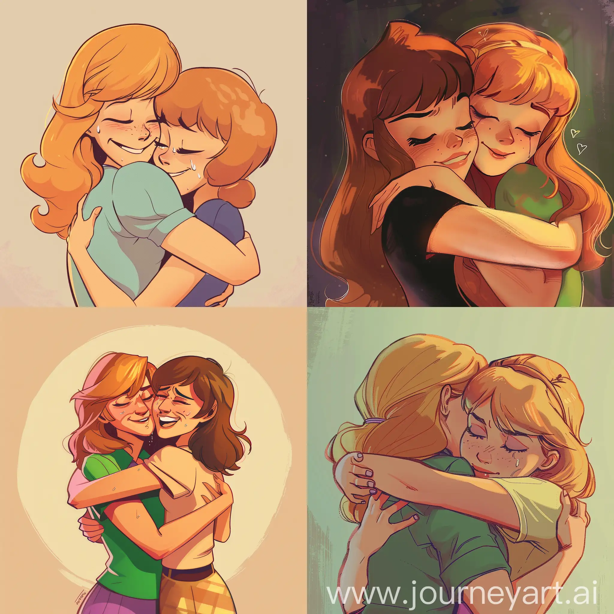 Lesbians vera dinkley happy hug Daphne Blake very crying hug and style Scooby-doo Anna-Maria and back view 