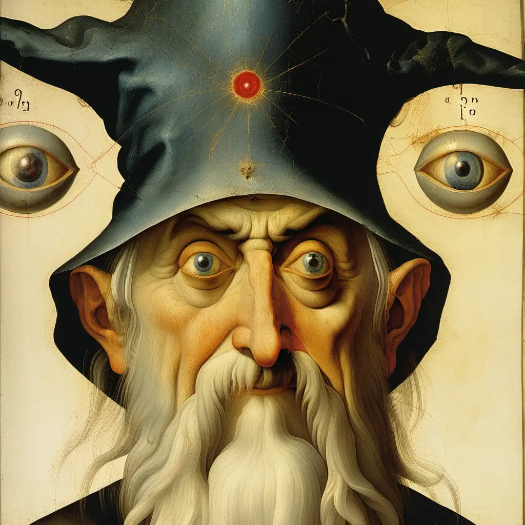 Enigmatic Wizard with Startling Eyes Bosch Inspired Art