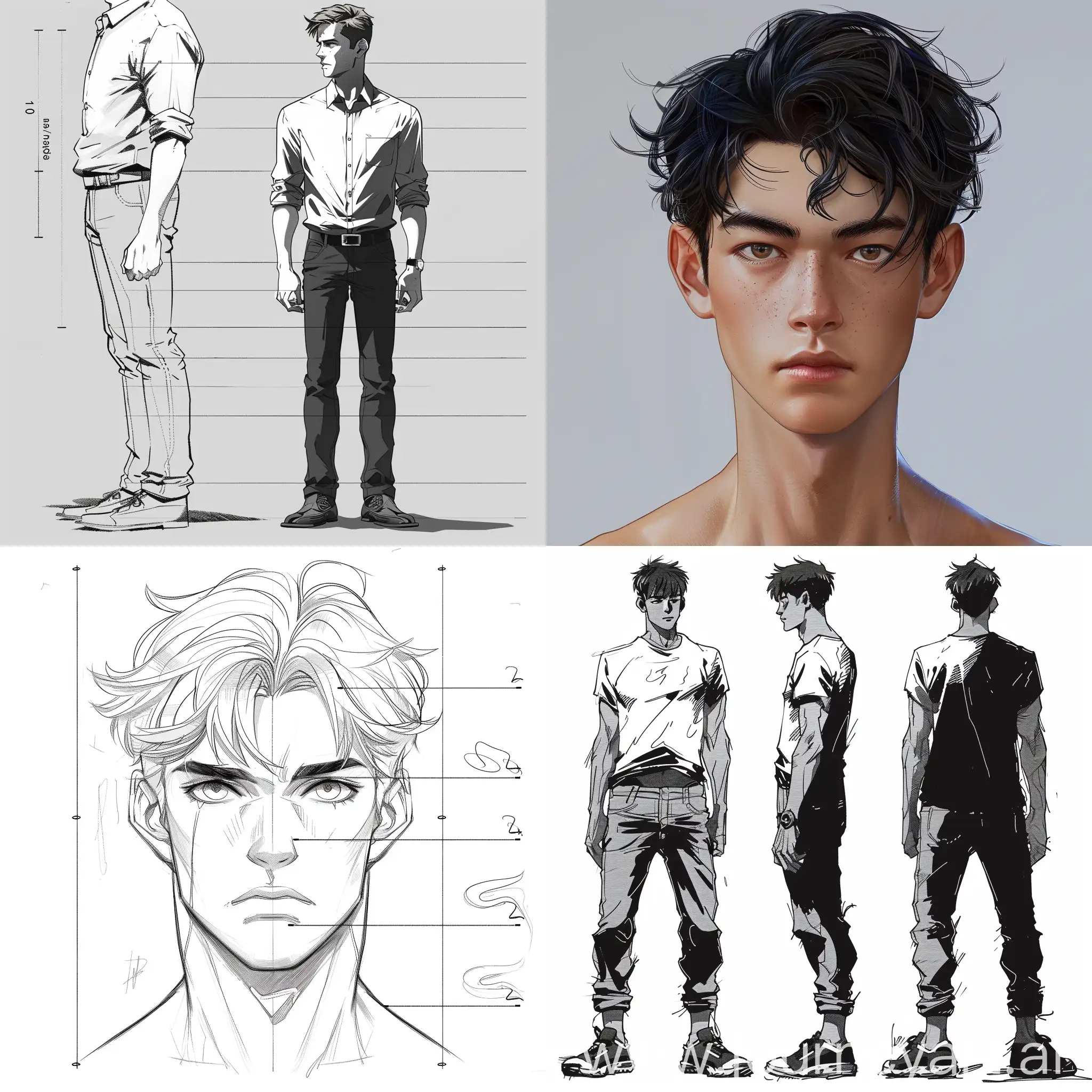 realistic human with japanese manga style proportions