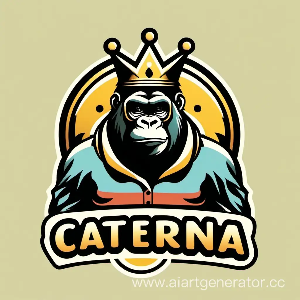сгенерируй логотип для общепита в центре которой горилла с короной в очках и канаплёй
