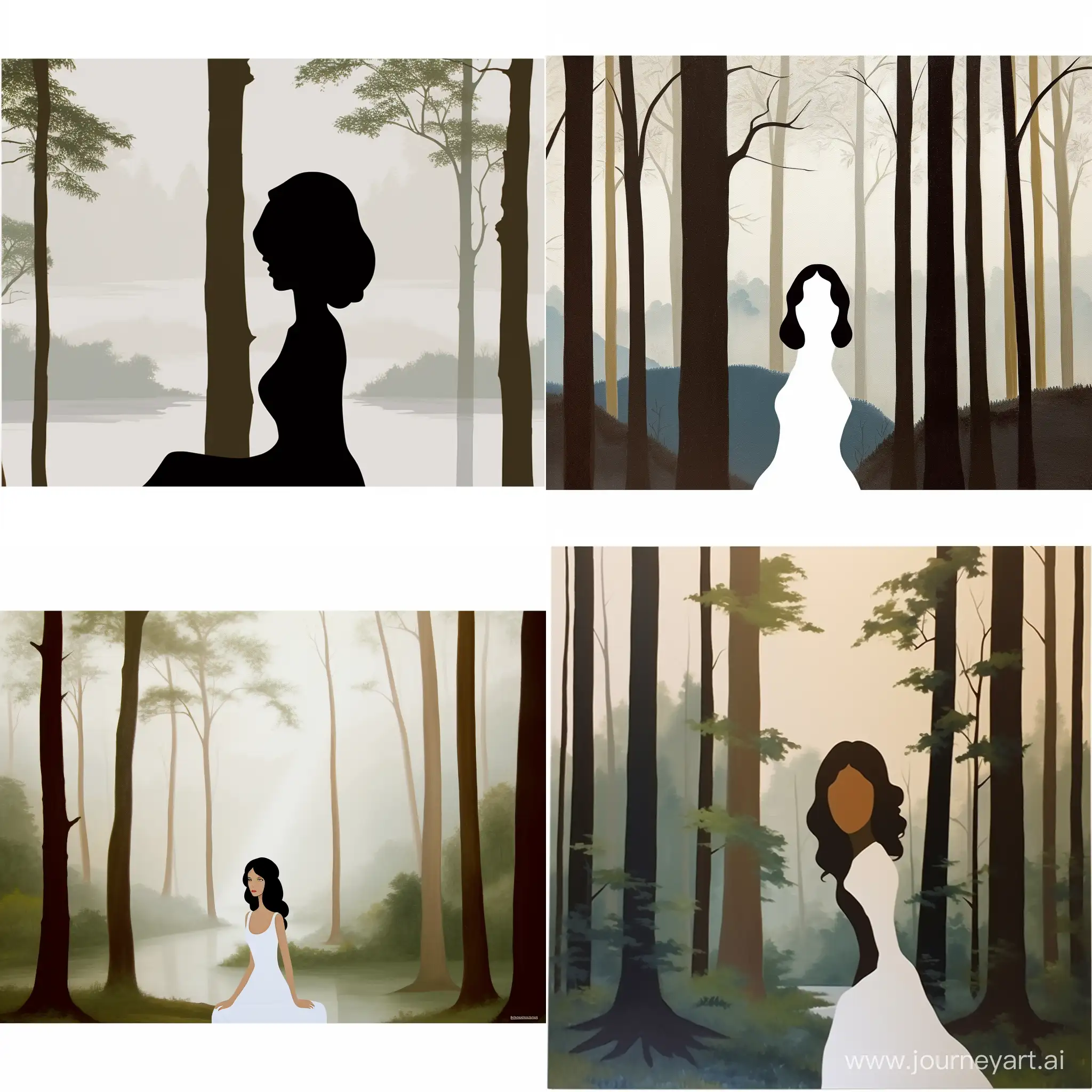 Minimalist-Silhouette-Tranquil-Brunette-Woman-in-Forest-Setting