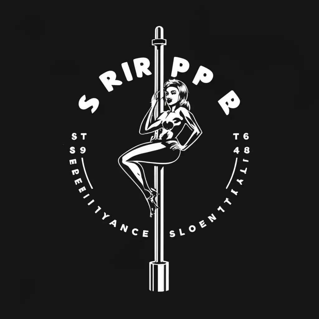 LOGO-Design-For-STRIPPER-Bold-Text-with-Silhouette-of-Woman-on-Stripper-Pole