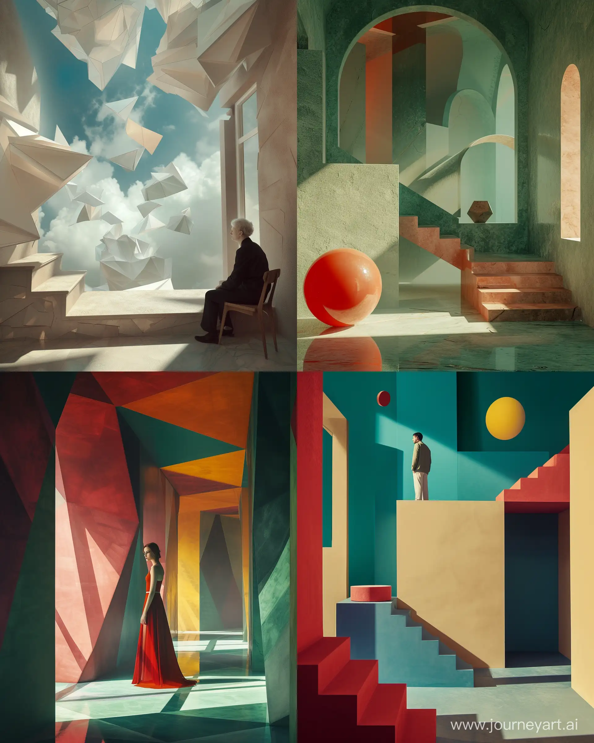 staged photography of a surrealistic geometric atmosphere, magical and picasso style --ar 4:5