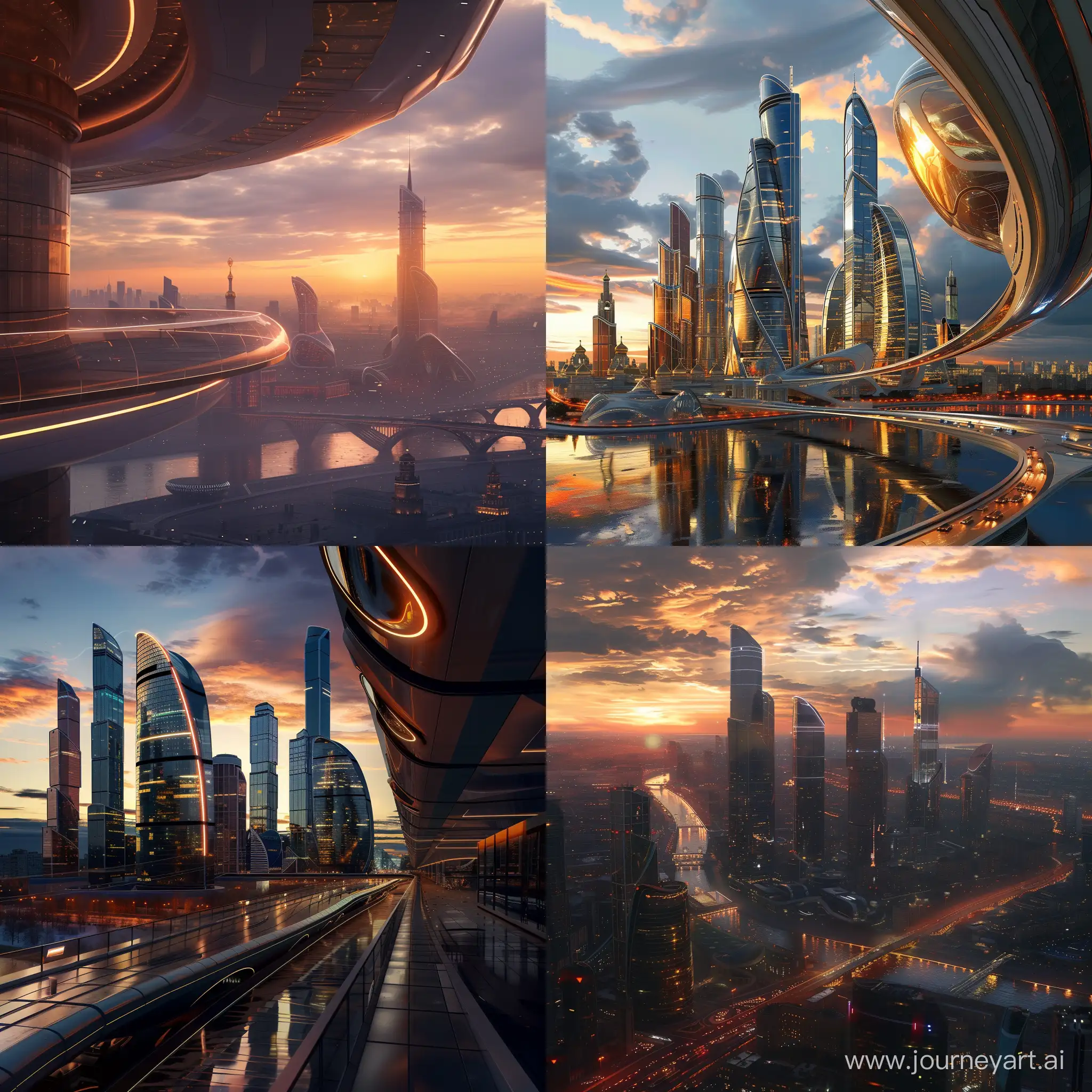 Futuristic Moscow, in most modern style, photorealism, volumetric light
