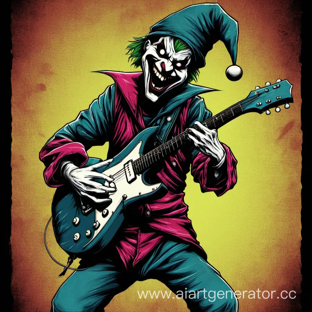 Expressive-Jester-with-Guitar-Unleashes-Fiery-Emotion-in-Striking-Anger-Poster
