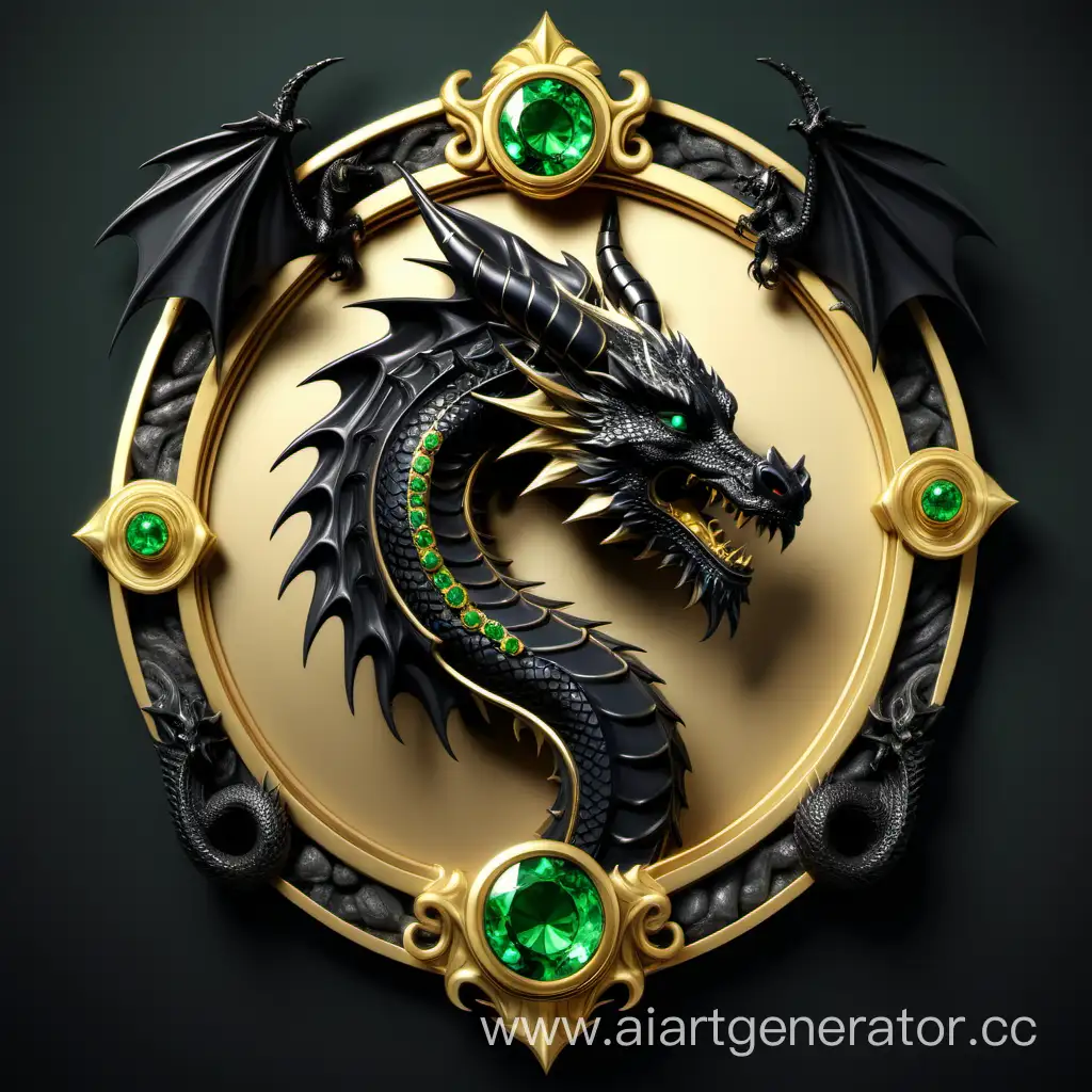 Majestic-Black-Dragon-Emblem-in-Golden-Frame-with-Emerald-Accents