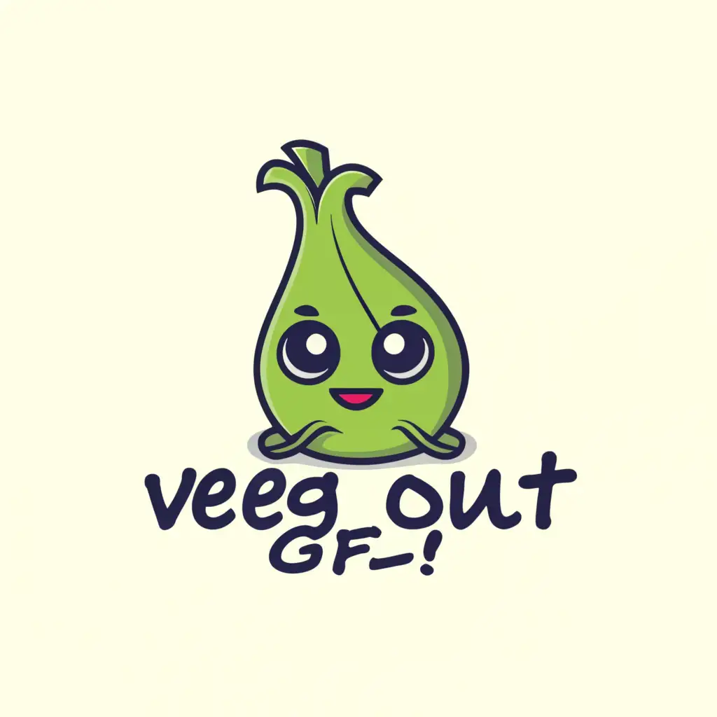 a logo design,with the text "veg out gf!", main symbol:a bok choy with eyes,Minimalistic,clear background