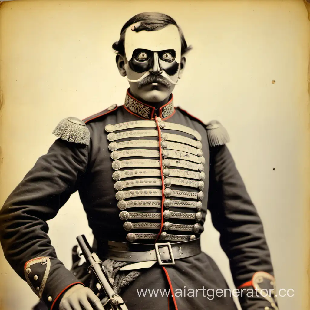 Human with snake eyes 
 cavalery solder 1880 
