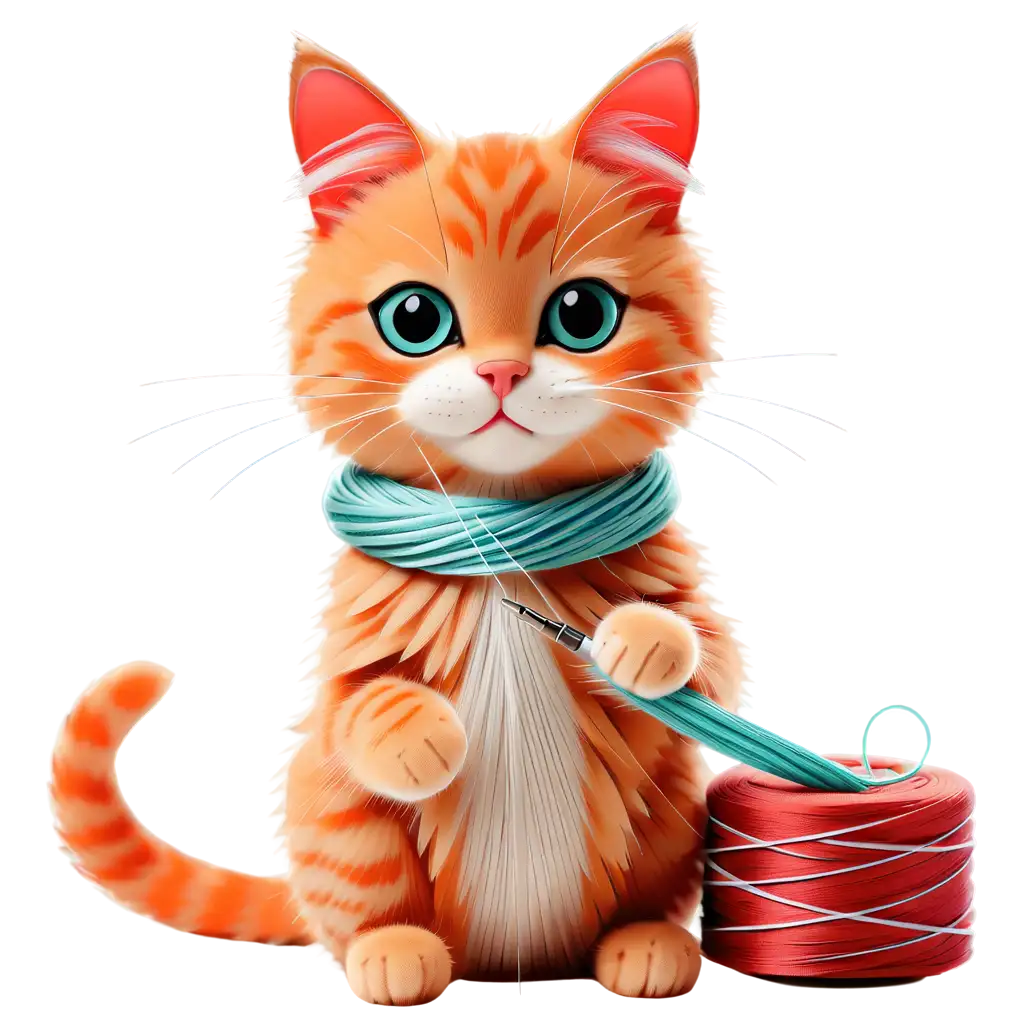 Adorable-PNG-Image-of-a-Cat-Sewing-with-Needle-and-Thread