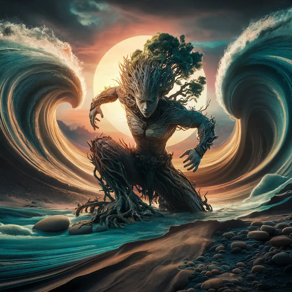 Earth Spirit Rolling Through River of Time