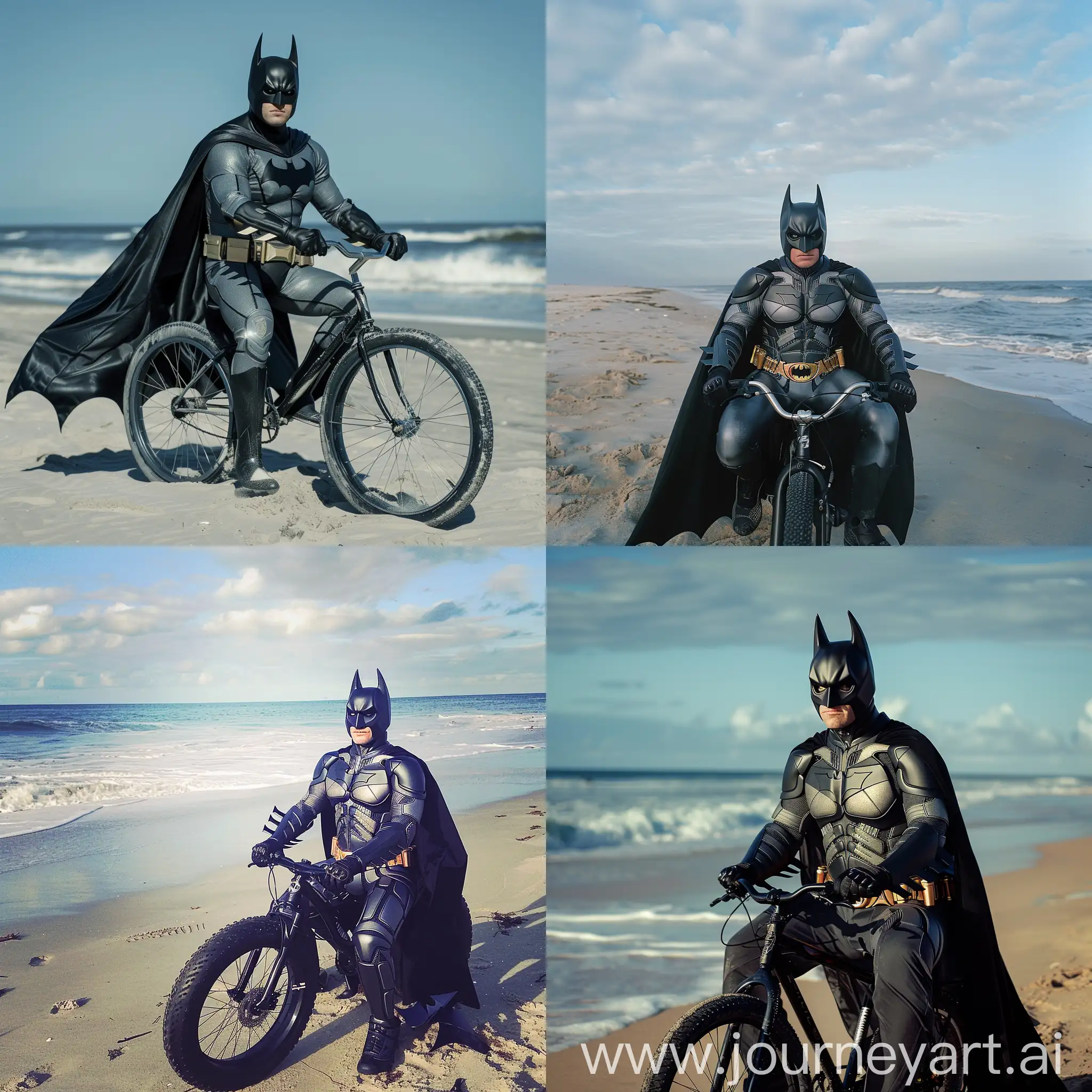 batman on the beach on a bike