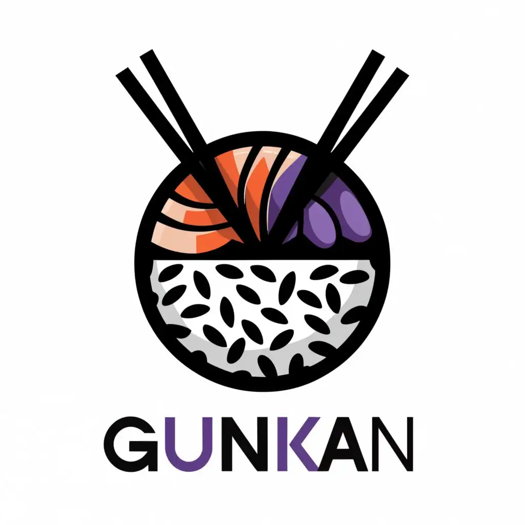 a logo design,with the text "GUNKAN", main symbol:sushi bar, food, sushi, black, white, purple,Minimalistic,be used in Restaurant industry,clear background