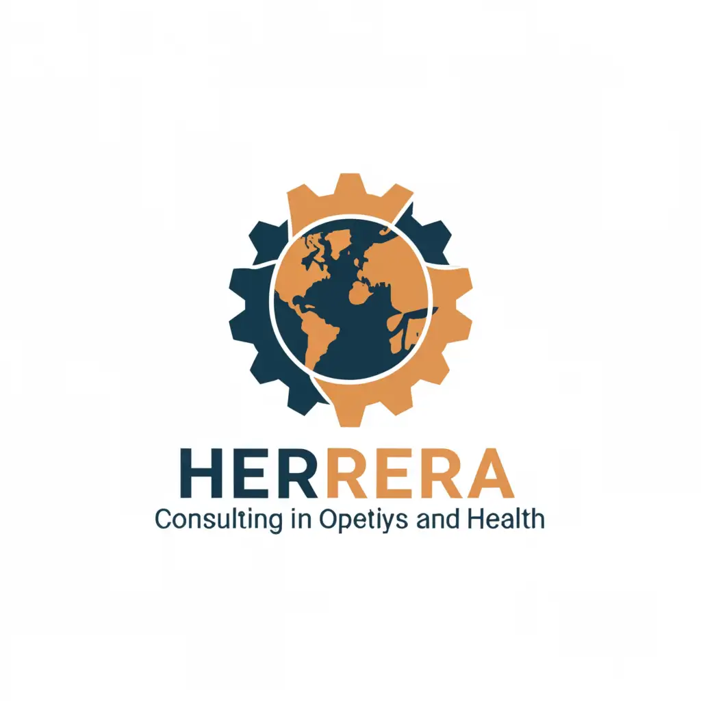 a logo design,with the text "consulting in occupational safety and health
herrera", main symbol:world, worker, gear,complex,be used in Home Family industry,clear background