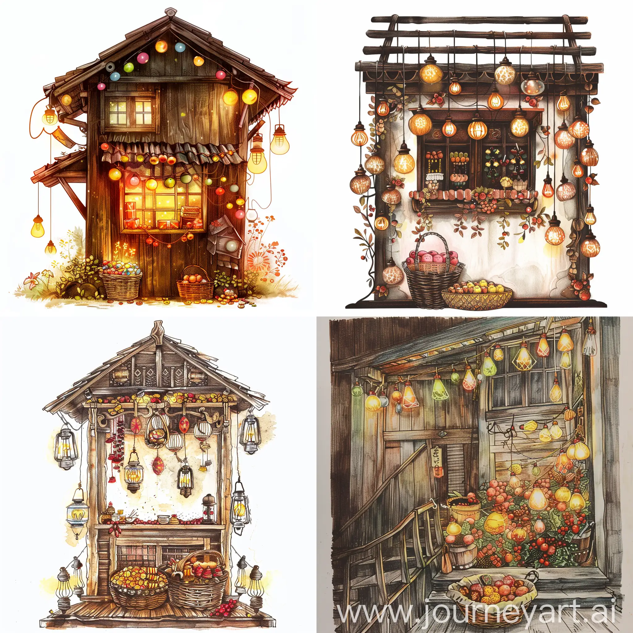 Whimsical-Folk-House-with-Lanterns-and-Sweet-Basket