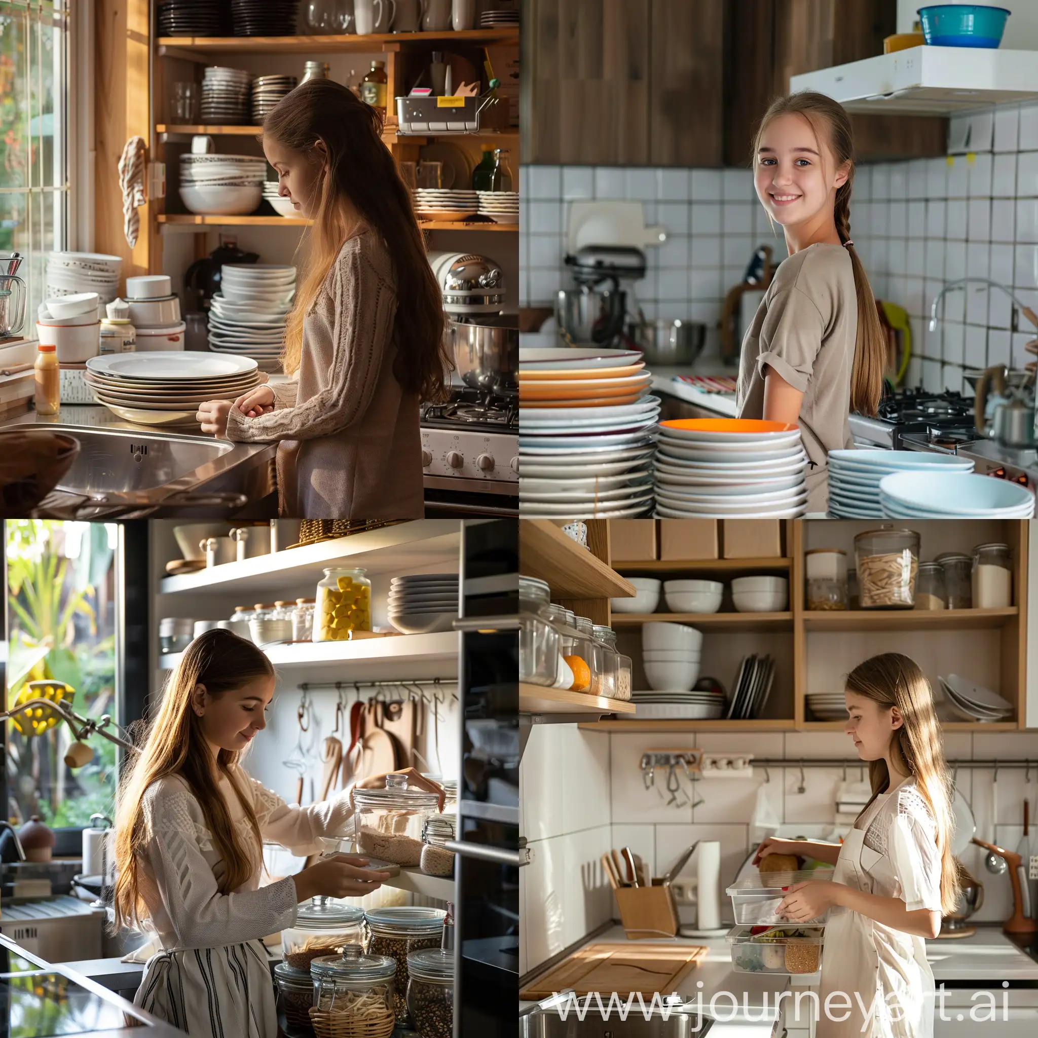 Smart-Teen-Organizing-Family-Kitchen-Domestic-Activity-Scene