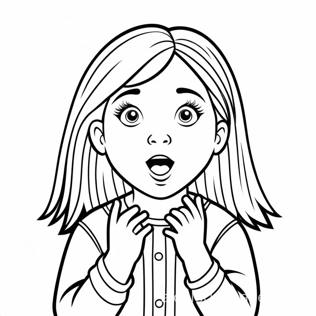 BEING SURPRISED, Coloring Page, black and white, line art, white background, Simplicity, Ample White Space. The background of the coloring page is plain white to make it easy for young children to color within the lines. The outlines of all the subjects are easy to distinguish, making it simple for kids to color without too much difficulty