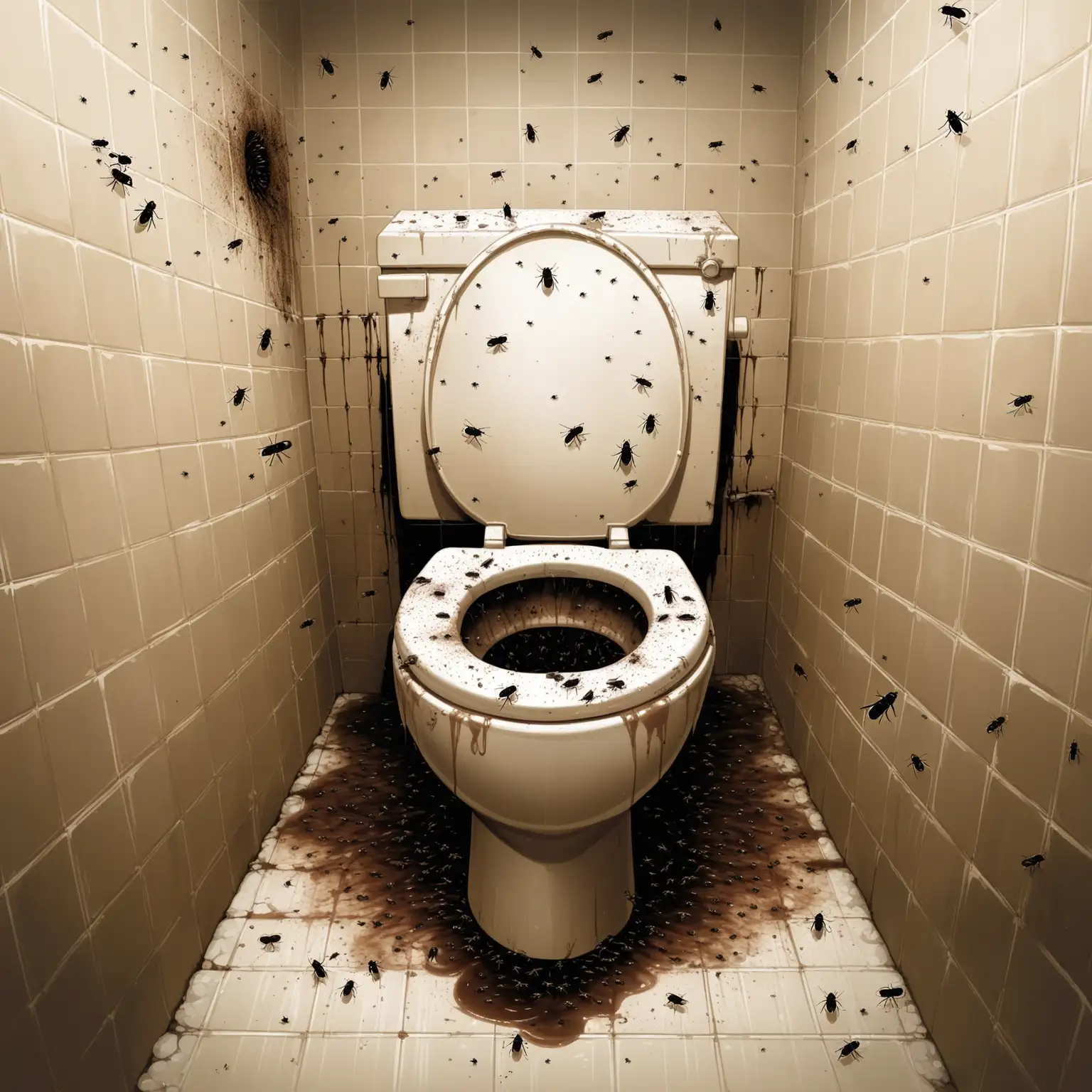 A filthy disgusting toilet with flies swirming around. album cover 
