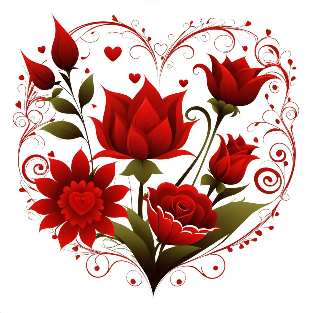 Romantic Red Fairytale Valentine Flowers in Vector Art on White Background