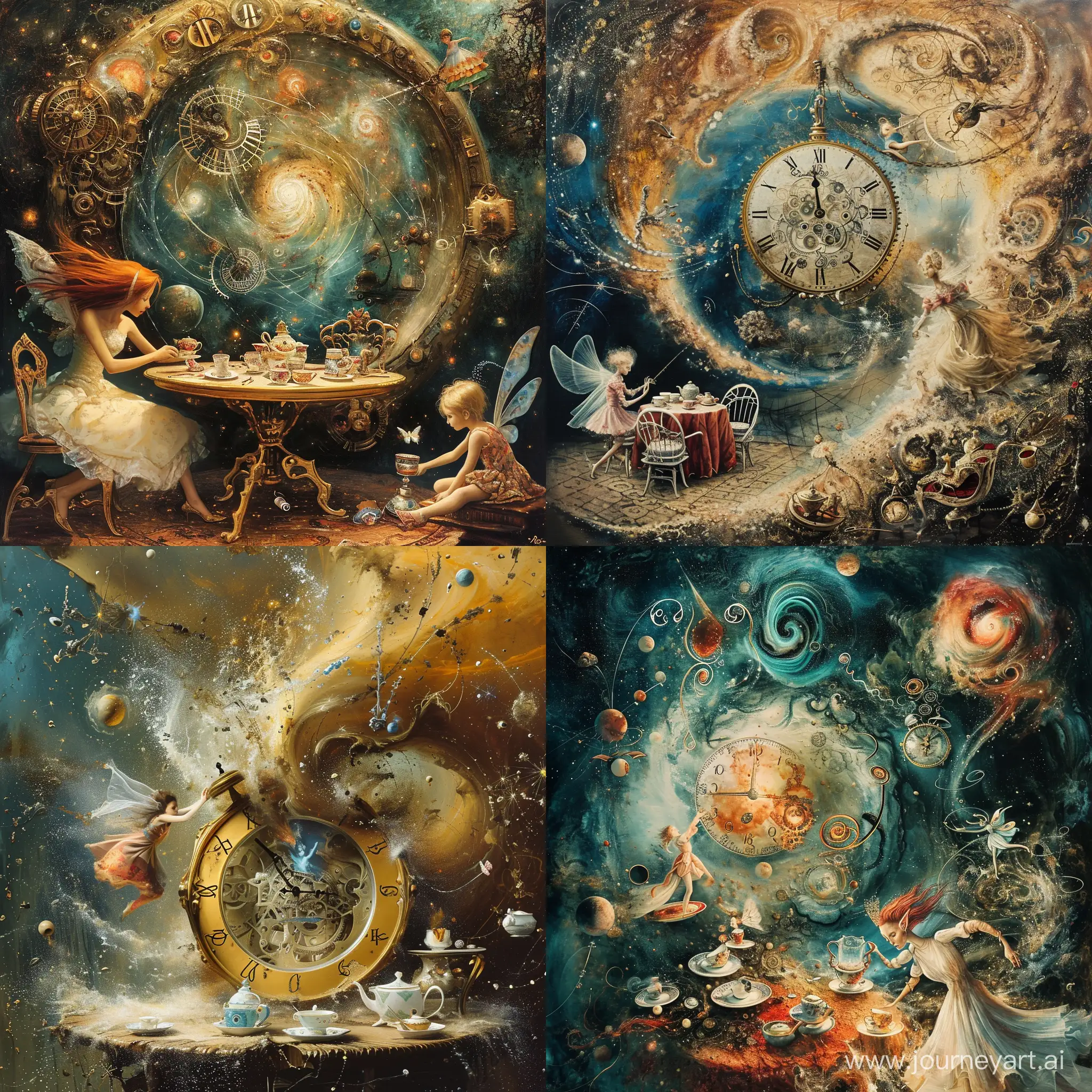 космос, время, механизм часов, сознание, течение, энергия, поток, знание, постоянное движение, нарисованная картина, волшебство, сказочный, чаепитие, 