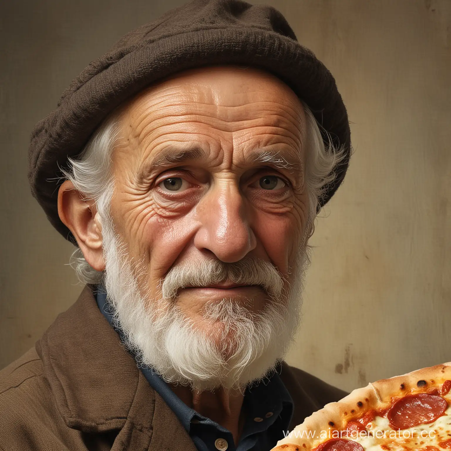 Сгенерируй изображение итальянского старика художника-пиццамейкера