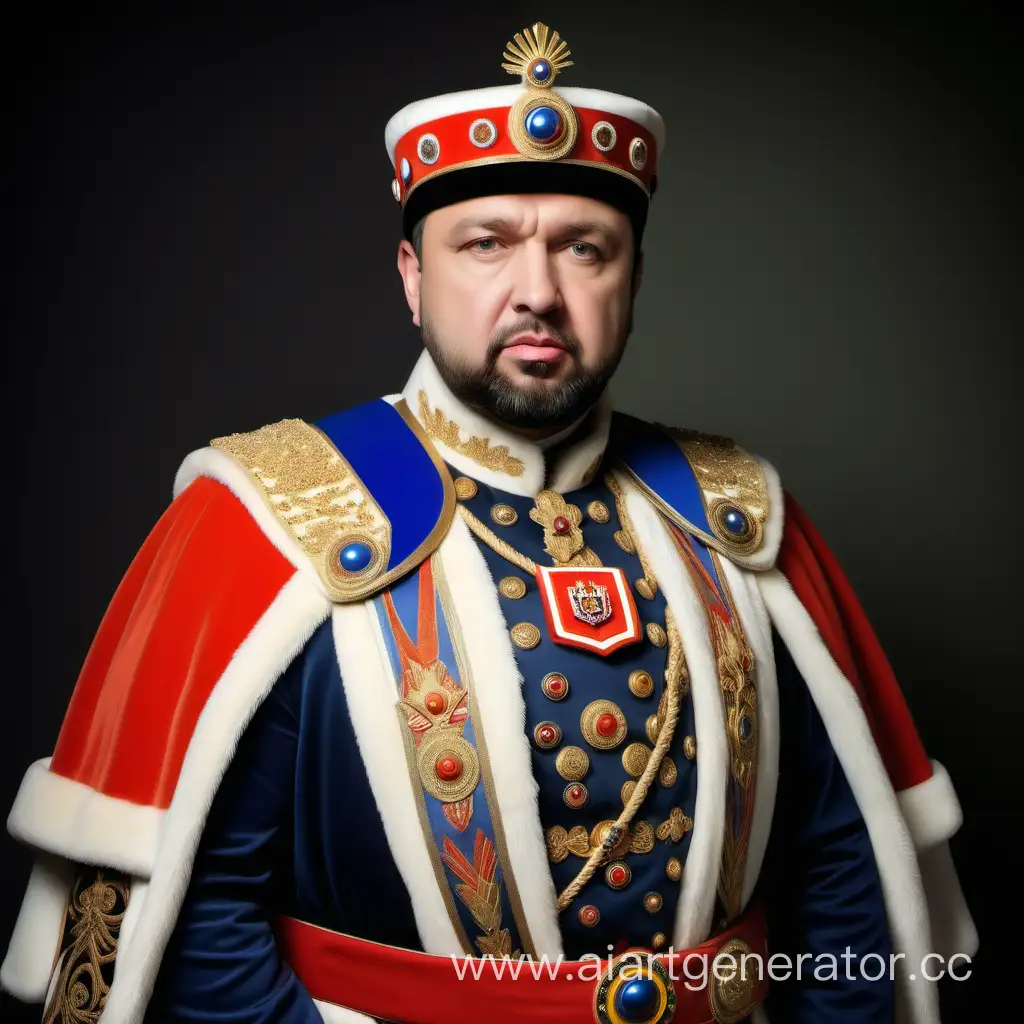 Денис Пушилин в Императорской одежде как Император Донецкой Империи