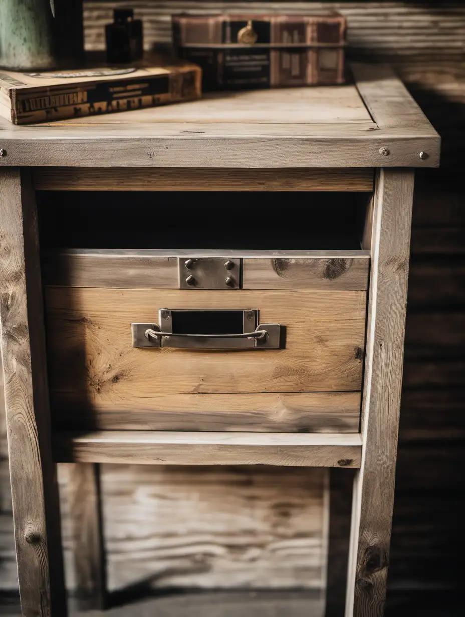 Rustic Old Money Hotel Bedside Table CloseUp Vintage Elegance and Rich History