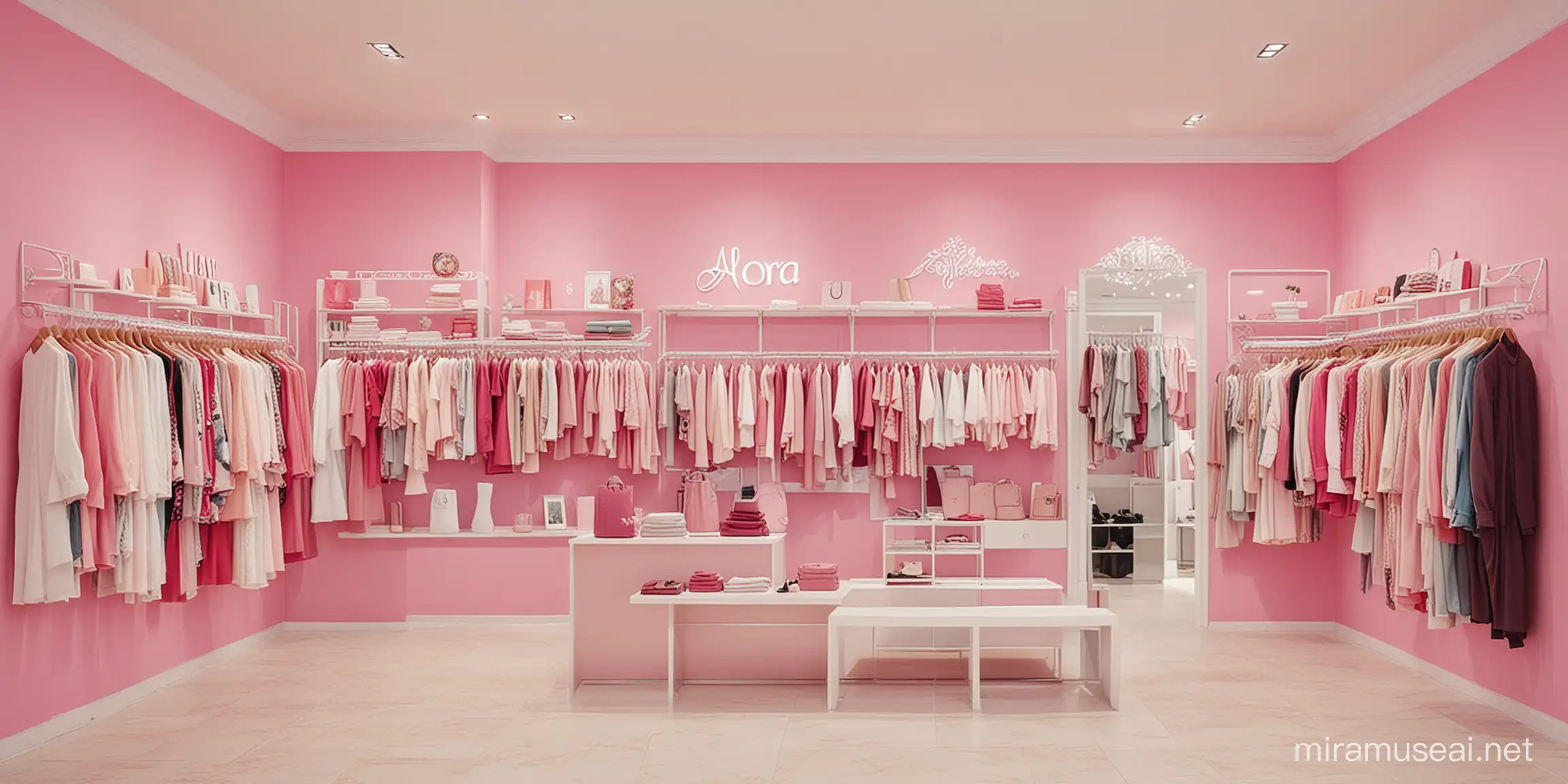 i have clothes shop with pink and white colour wall and i want an advirtisemt for it with "Alora" name for hijab women clothes
