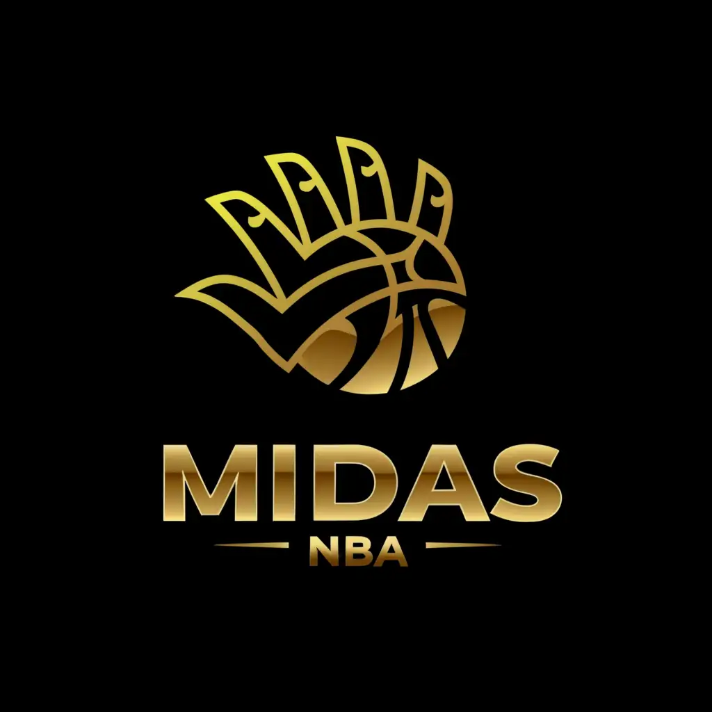 LOGO-Design-For-MIDAS-NBA-Gold-Hand-Holding-Basketball-on-Black-Background