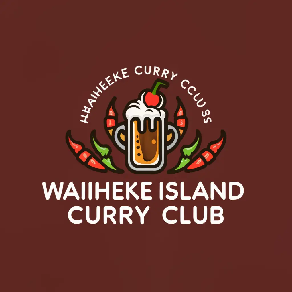 a logo design,with the text "Waiheke Island Curry Club Est. 2018", main symbol:glass of beer, lots of red chilli, colours of the Indian flag, spicy food,Minimalistic,be used in Religious industry,clear background