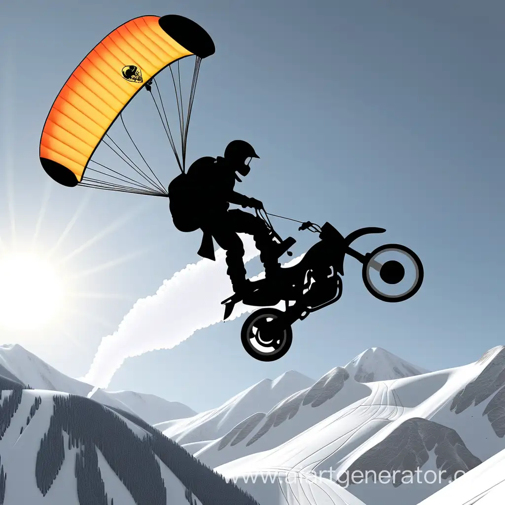 motorcyclist, snowboard, parachute