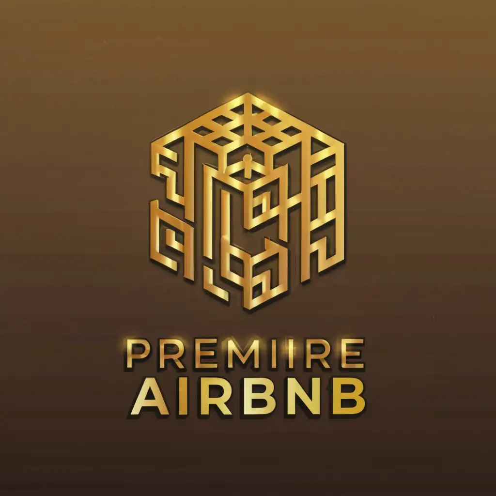 a logo design,with the text "Premiere airbnb", main symbol:A golden shiny house with a back background. The logos name should be written under the actual logo in a golden shiny font,complex,clear background
