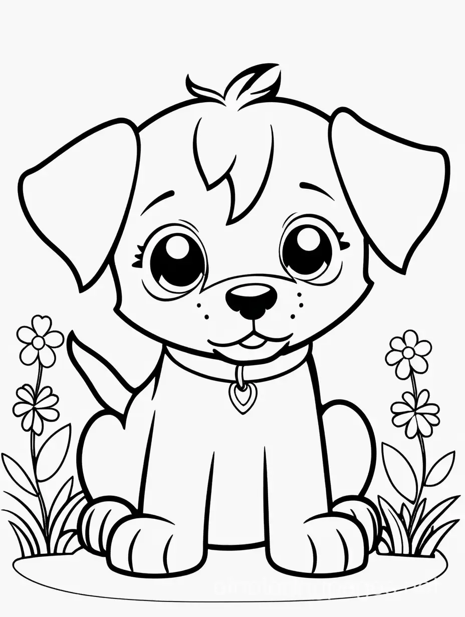 Cute Puppy Coloring Page with Black and White Line Art | AI Coloring ...