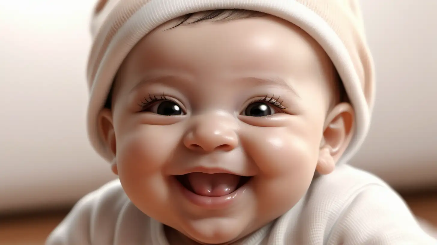 A close-up of adorable and very cute baby with big smile, high quality details, realistic
